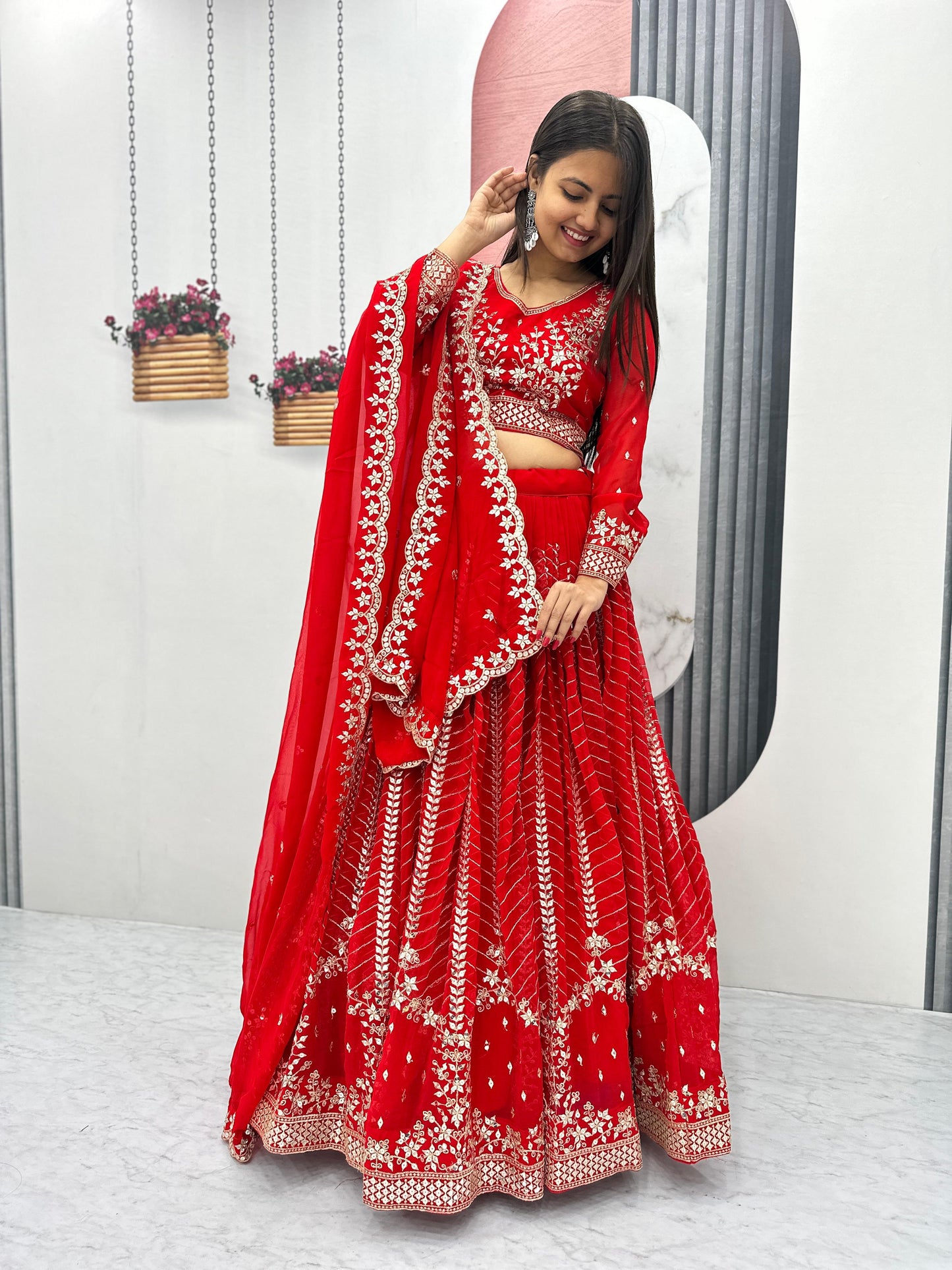 Launching Embroidered Lehenga Choli in red color