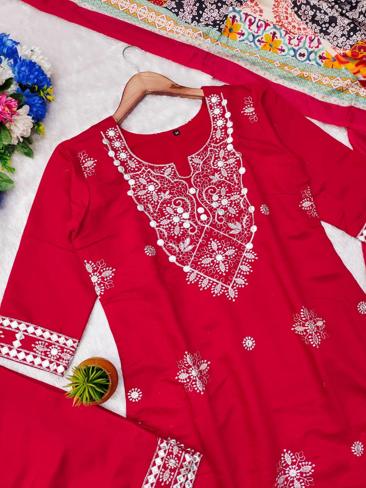 Red Color Beautiful Partywear Dress in Cotton Fabric