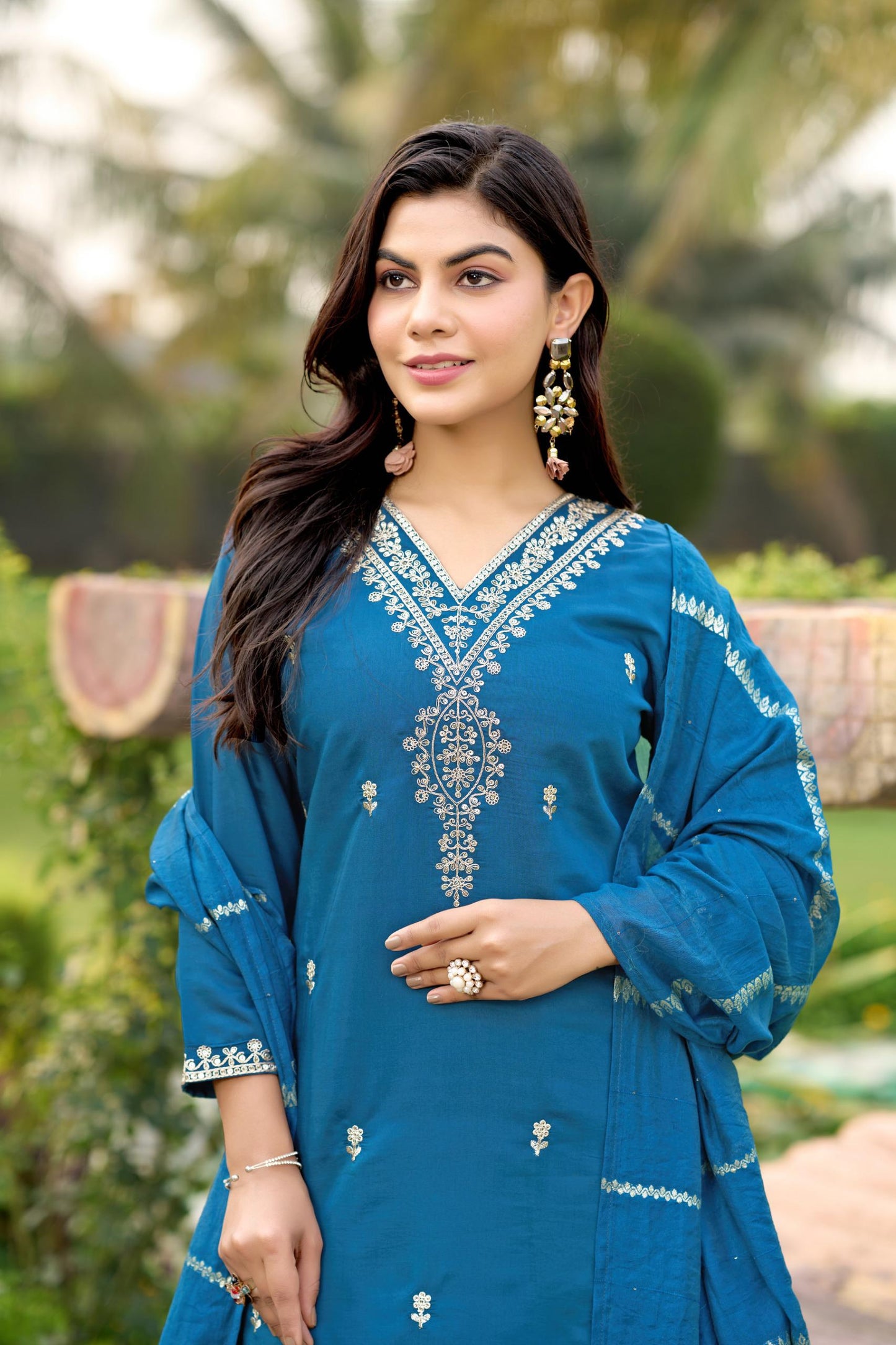 Blue Color Beautiful Summer WEar Dress in Roman silk fabric