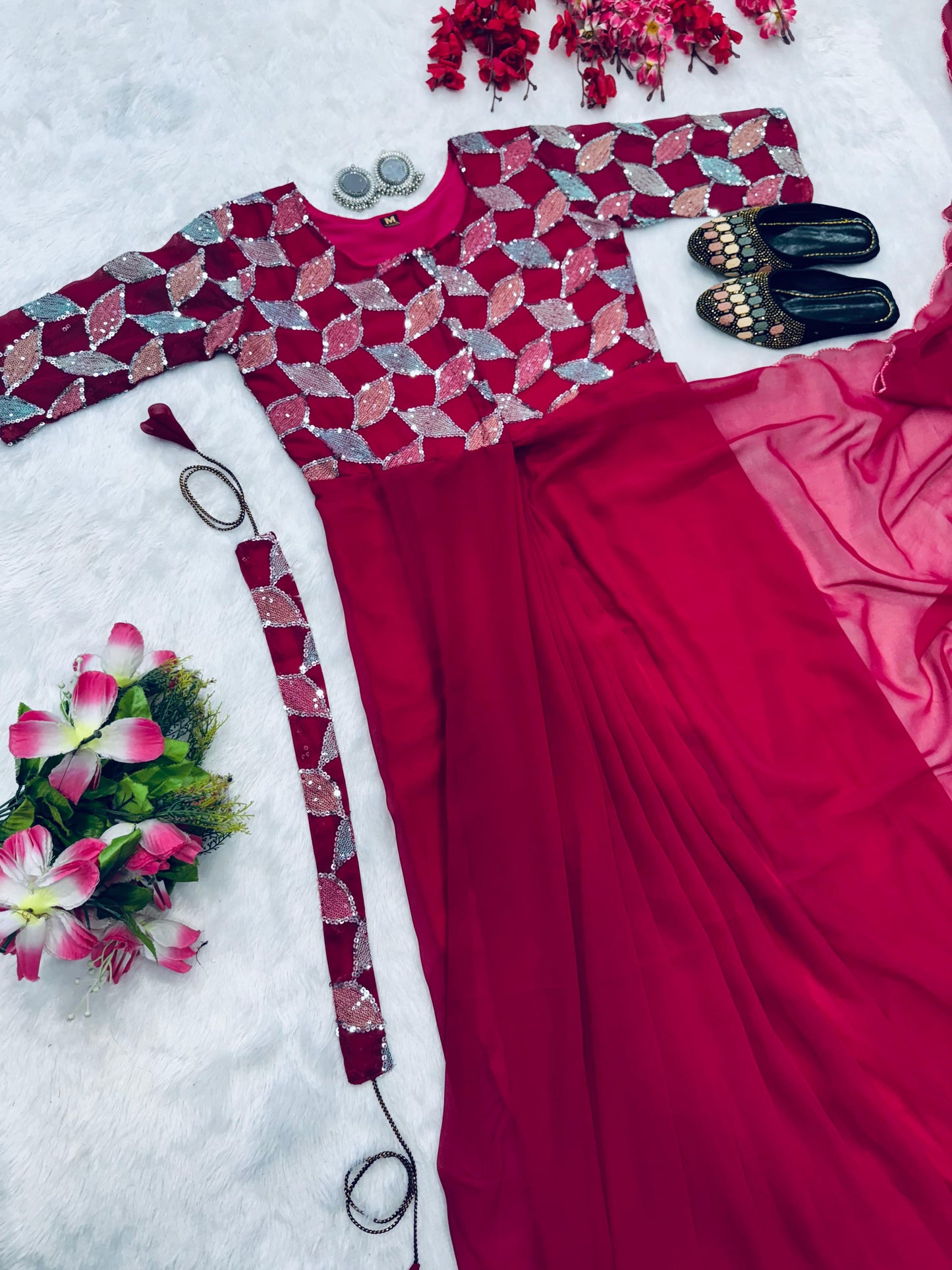 red color beautiful trending zip nd go embroidery saree