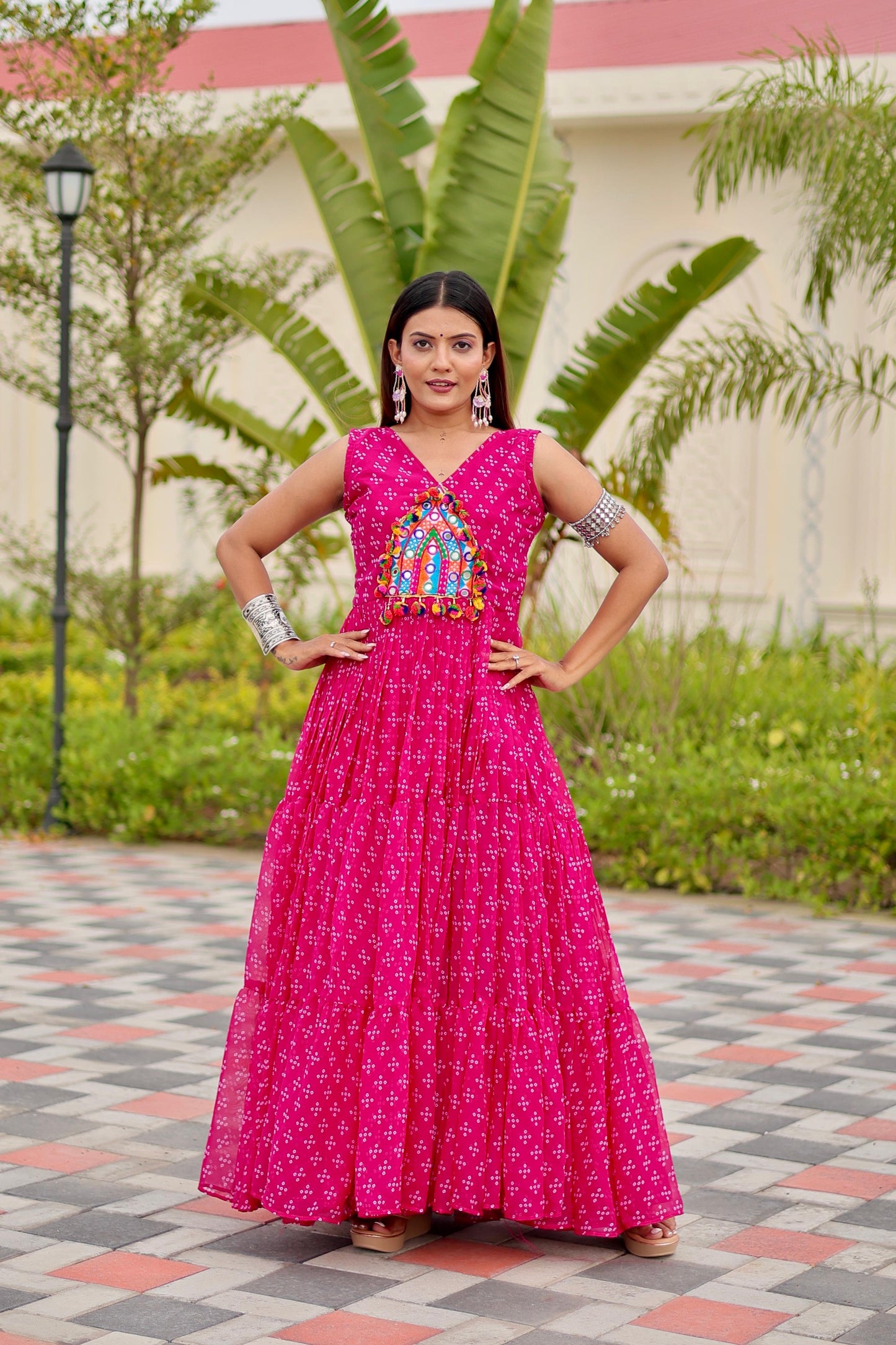 Navratri Special Gamathi Work Gown in pink color