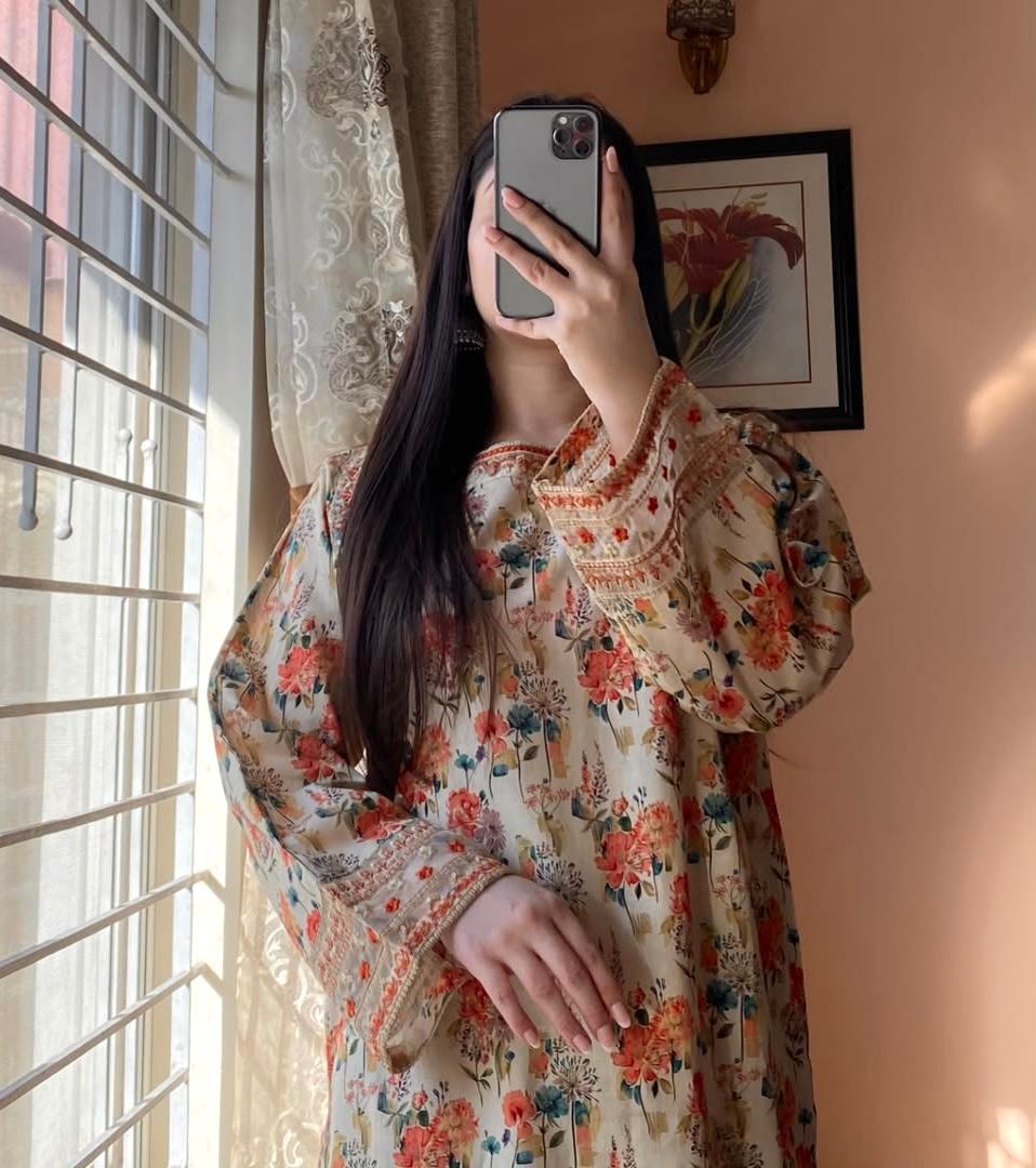 party wear look pur natural crepe printed & embroidered co-ords set