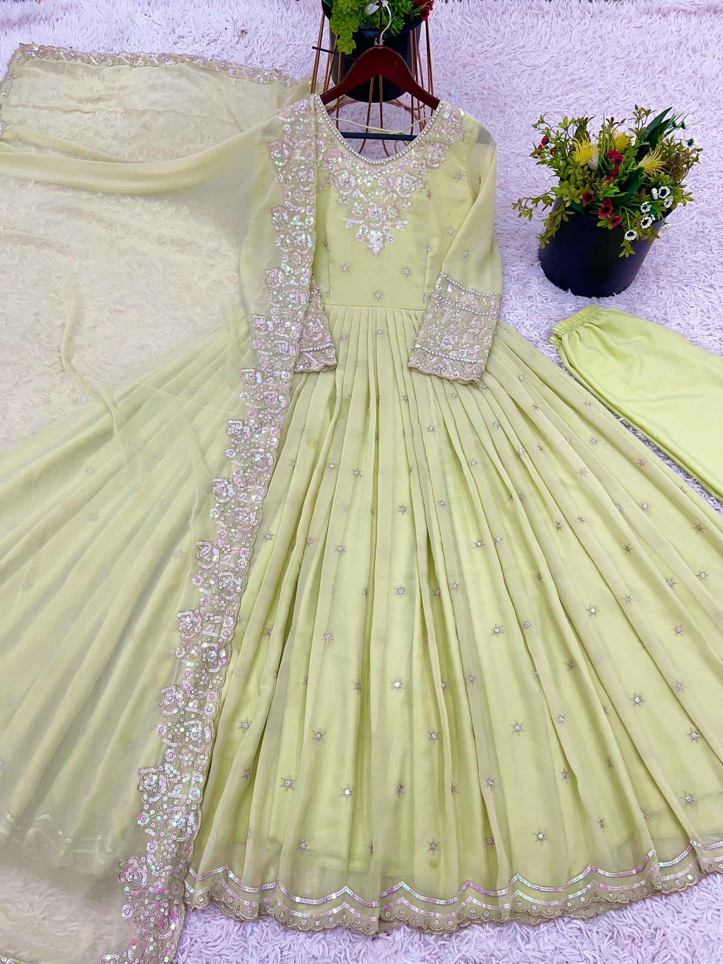 Party Wear Look Full Heavy Embroidery Rembo Sequence Work Gown With Fully Stiched And Dupatta