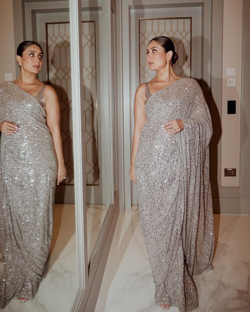 Grey Color Beautiful Bollywood Blockbuster Sequins Saree