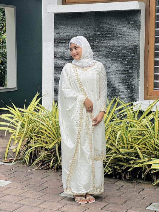 White Color Festival Wear Dress in Chinon Silk Fabric