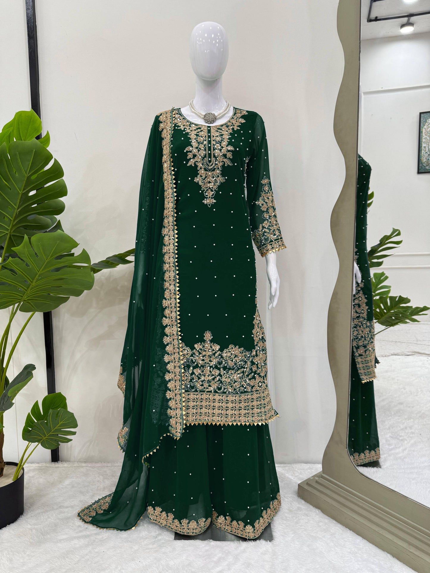 Green Color Beautiful Georgette FAbric Plazo Dress