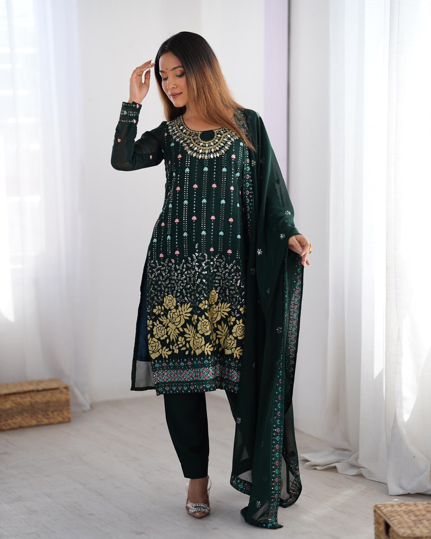 Green Color Partywear Dress in Georgette FAbric