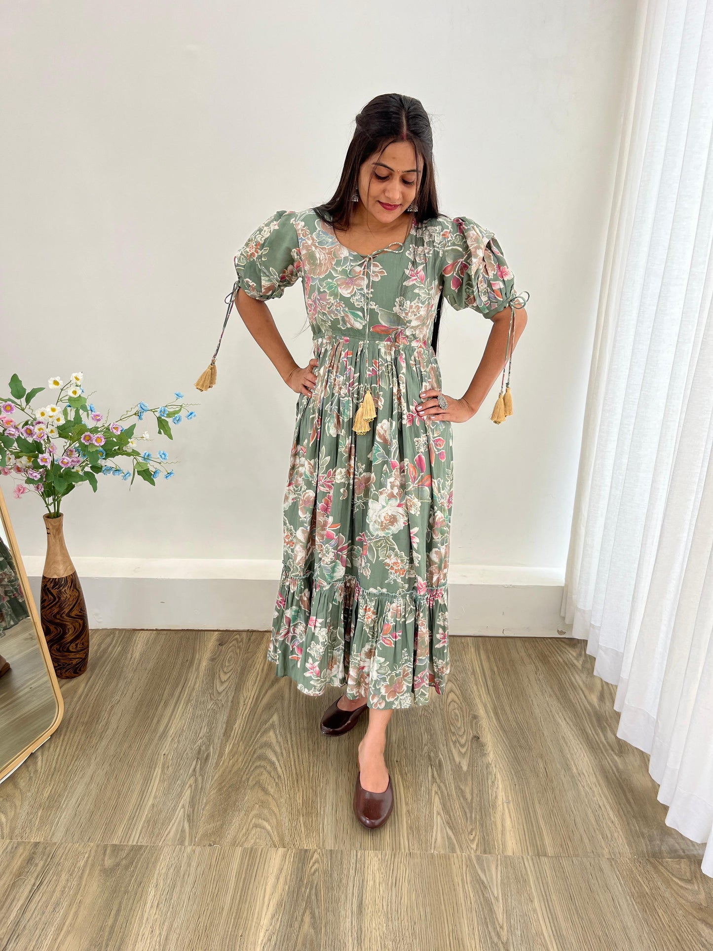 Party Wear LooK Roman Silk Mill Print With Foil Gown