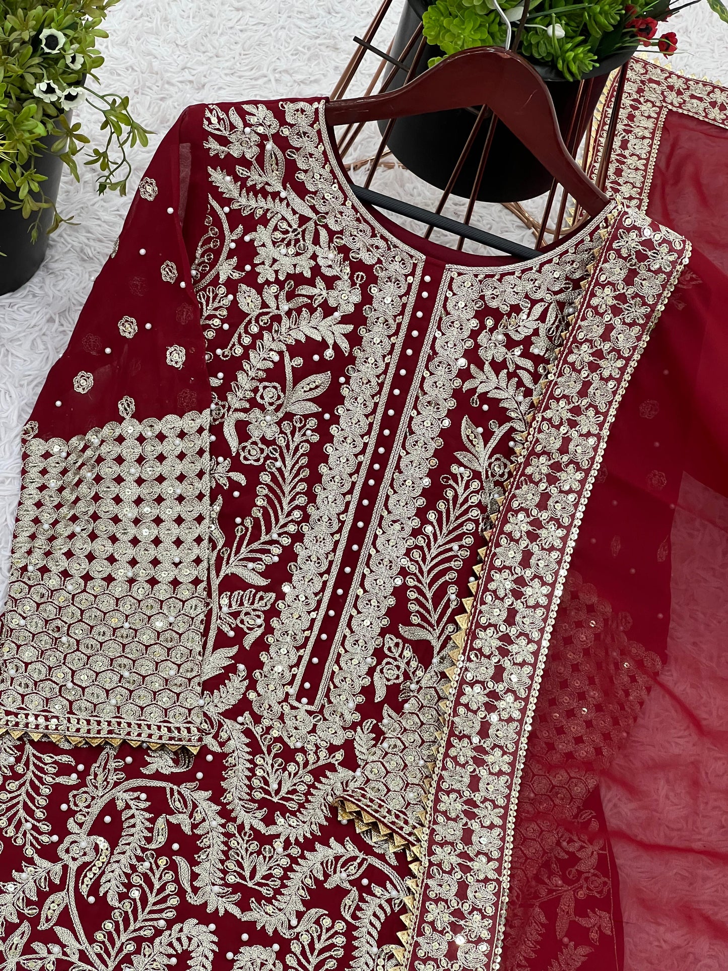 Party Wear Look Top-Plazzo and Dupatta With Heavy Embroidery Work