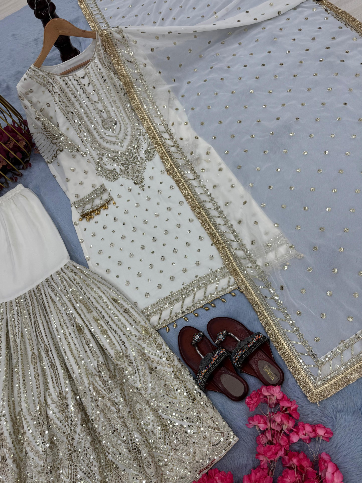 White color Beautiful Sharara Dress in Georgette Fabric