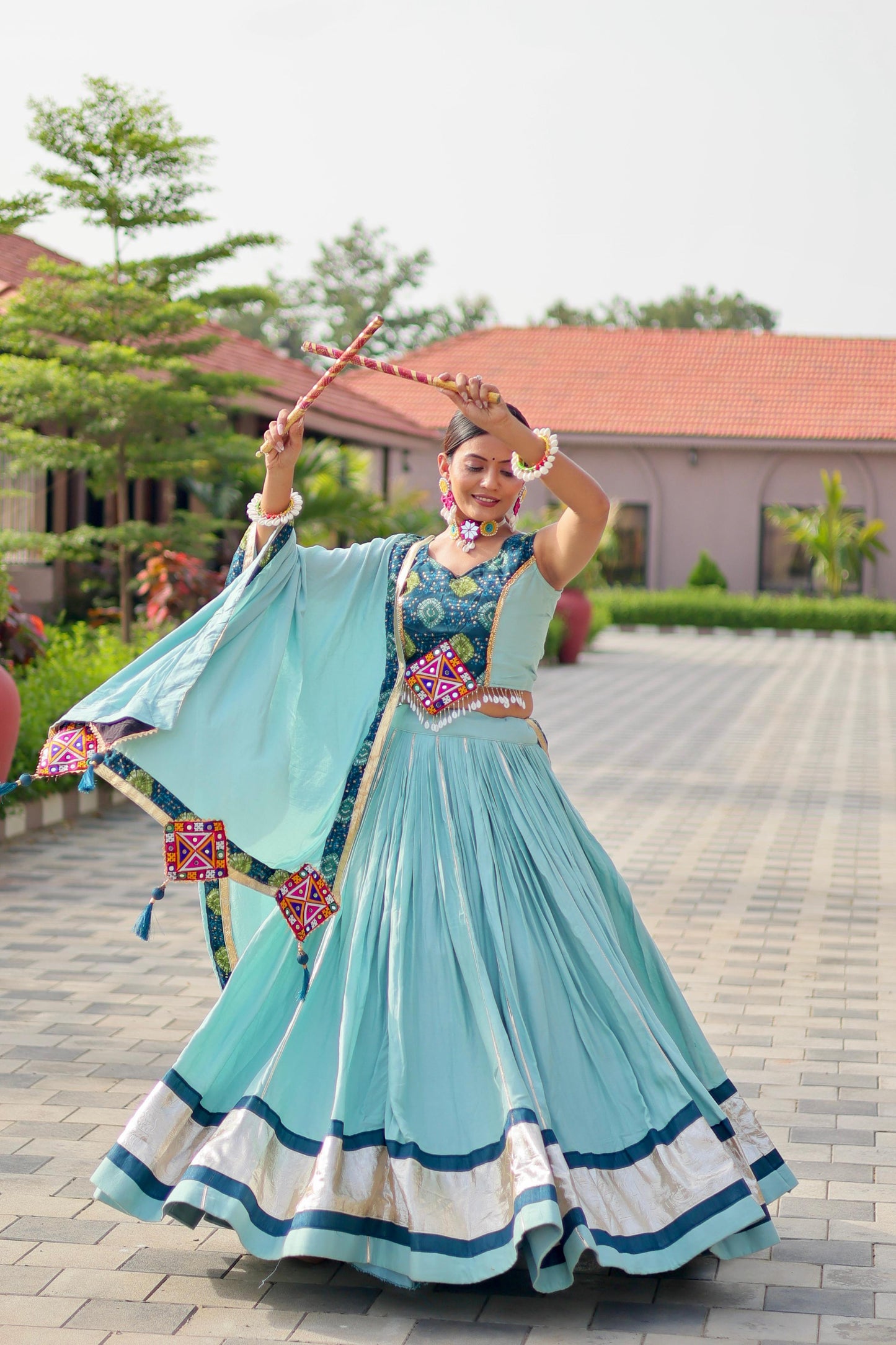 Sky Blue Color Beautiful Navratri Wear Lehenga Choli