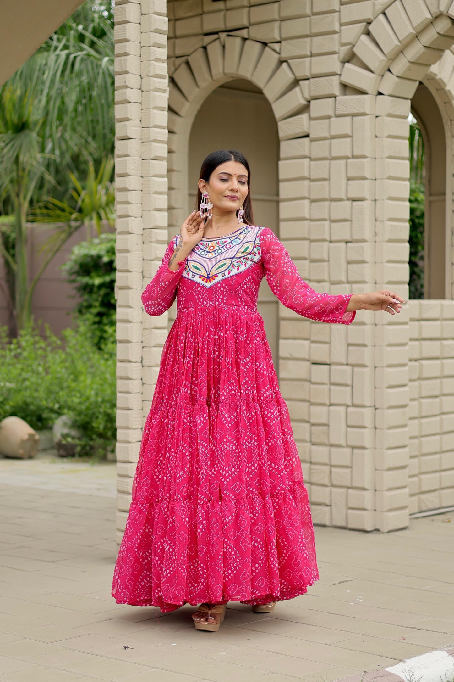 Pink Color Beautiful Georgette Fabric navratri Gown