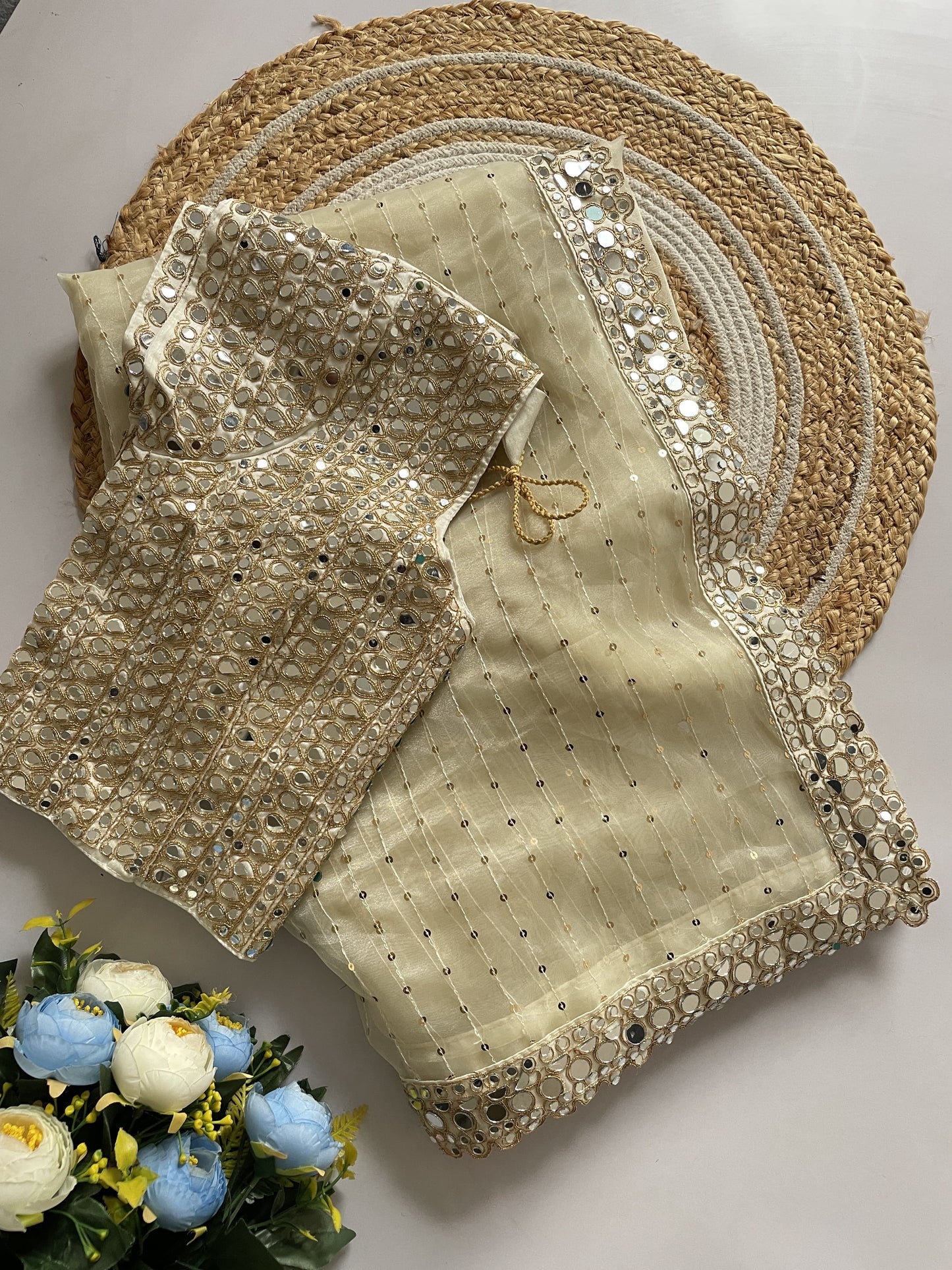 White Cream Color Beautiful PArtywear Saree in Organza SAree