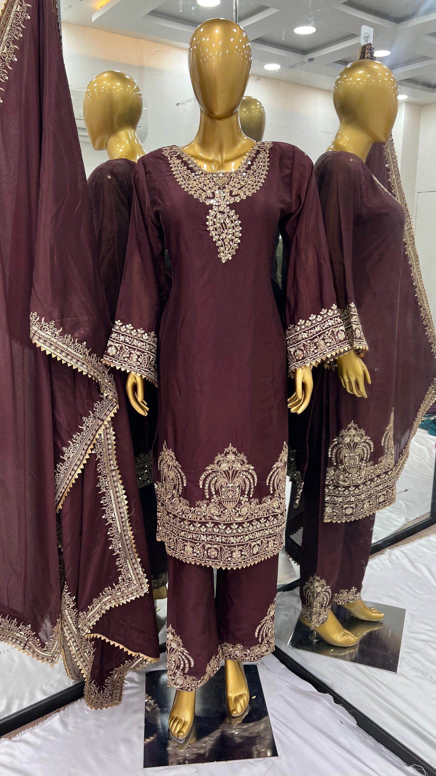 Heavy Embroidery Sequence Work Top-Bottom And Dupatta Set