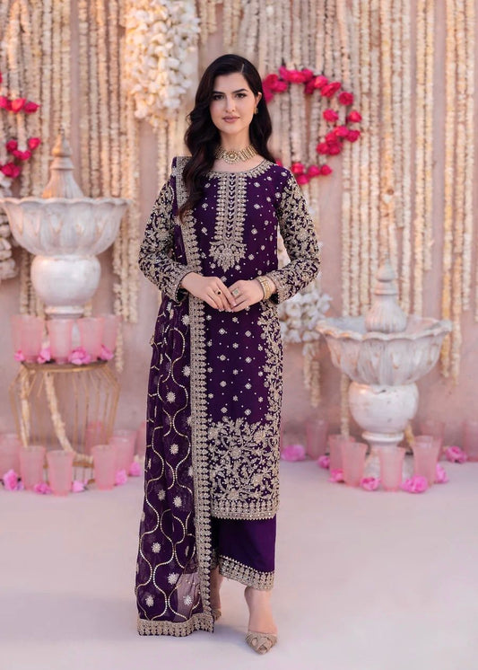 Purple Color party wear look top-plazzo and dupatta with heavy embroidery work