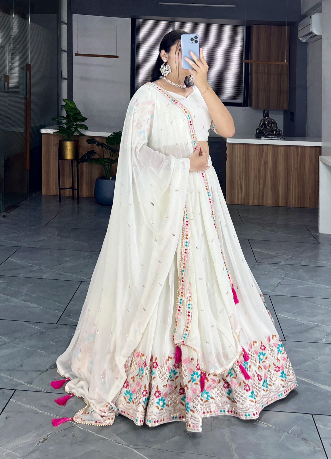 off white embroidery lehenga collection