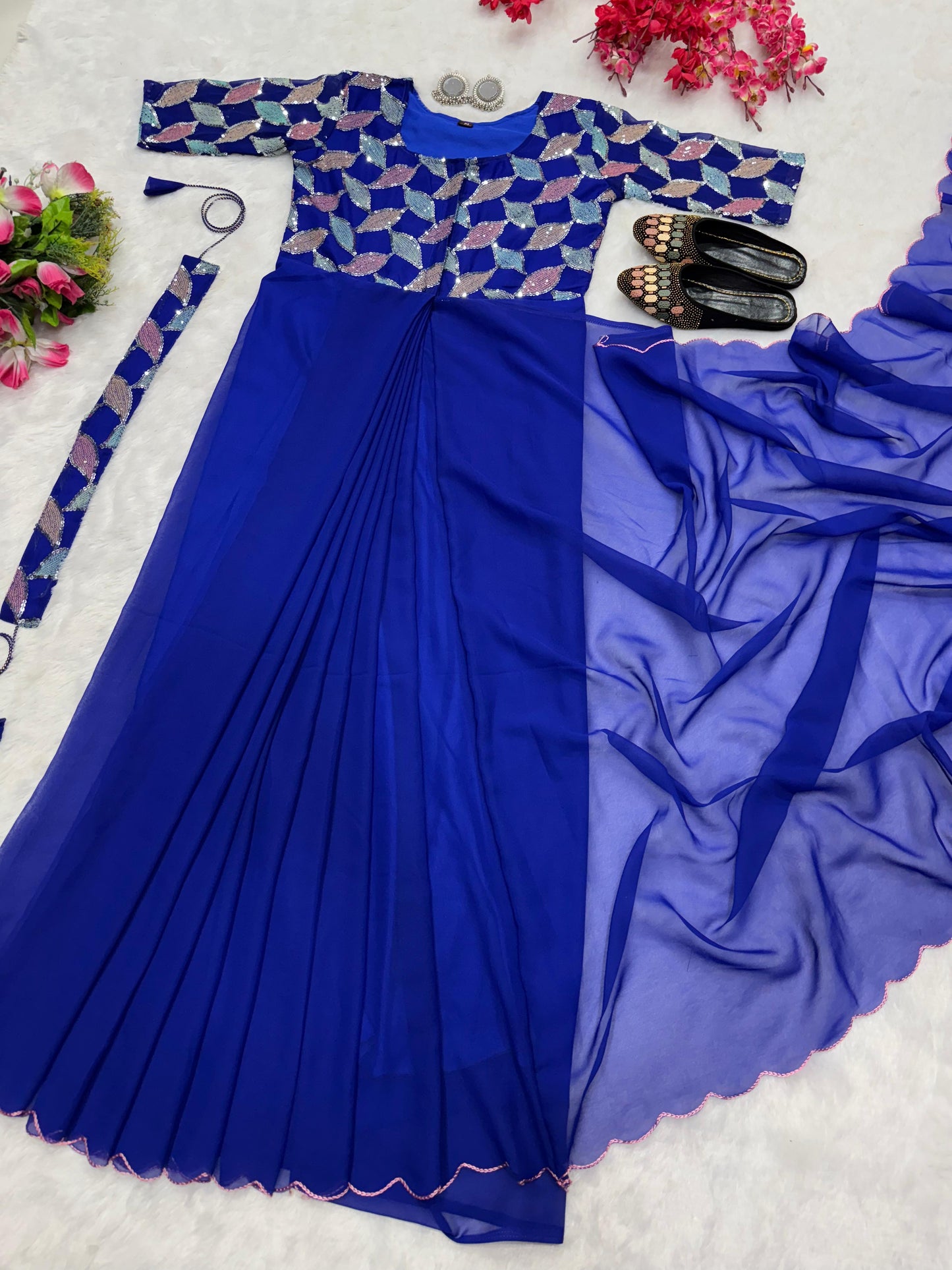 blue color beautiful trending zip nd go embroidery saree