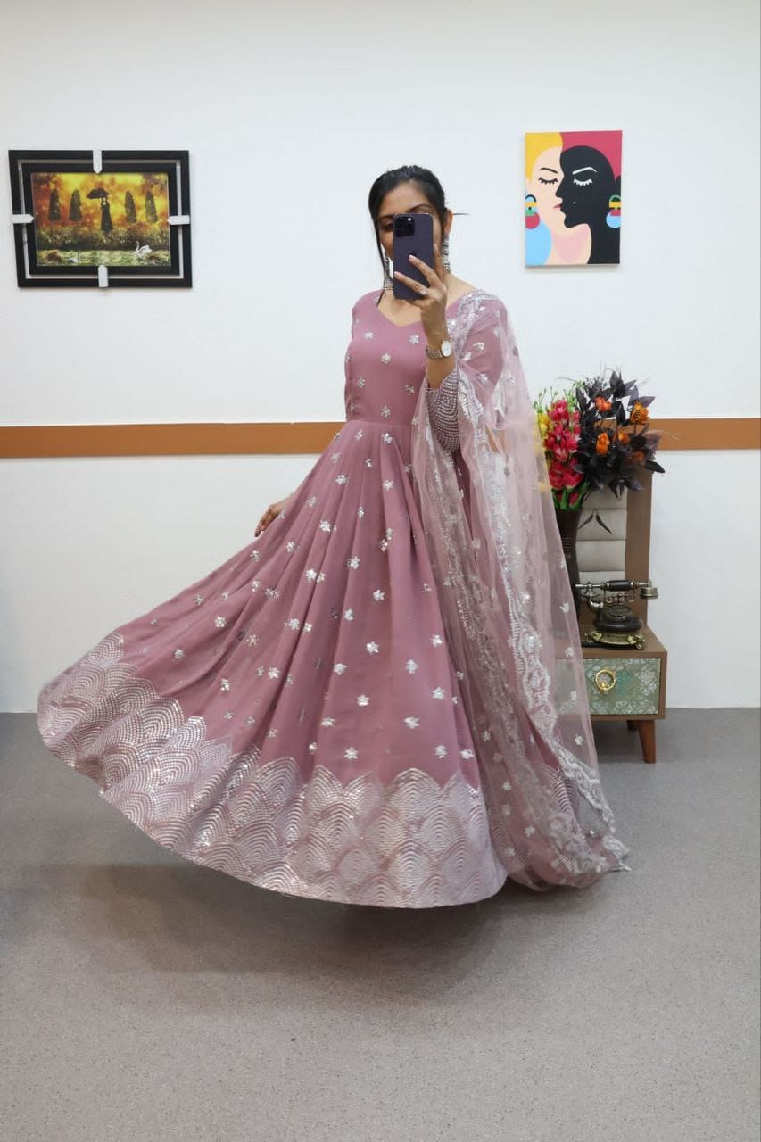onion color beautiful anarkali gown in goergette fabric