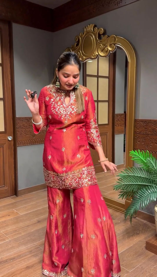 Simar Silk With Embroidery Work Top-Bottom And Dupatta Set Fully Stitched Ready To Wear