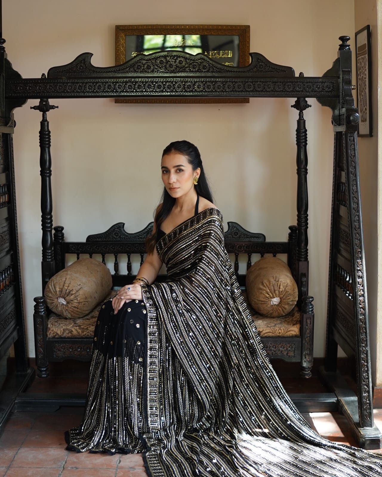 Black Color Beautiful Partywear Georgette Fabric Saree