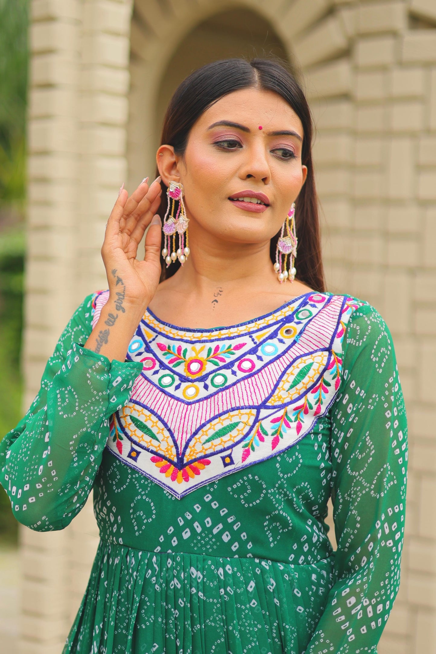 Green Color Beautiful Georgette Fabric navratri Gown