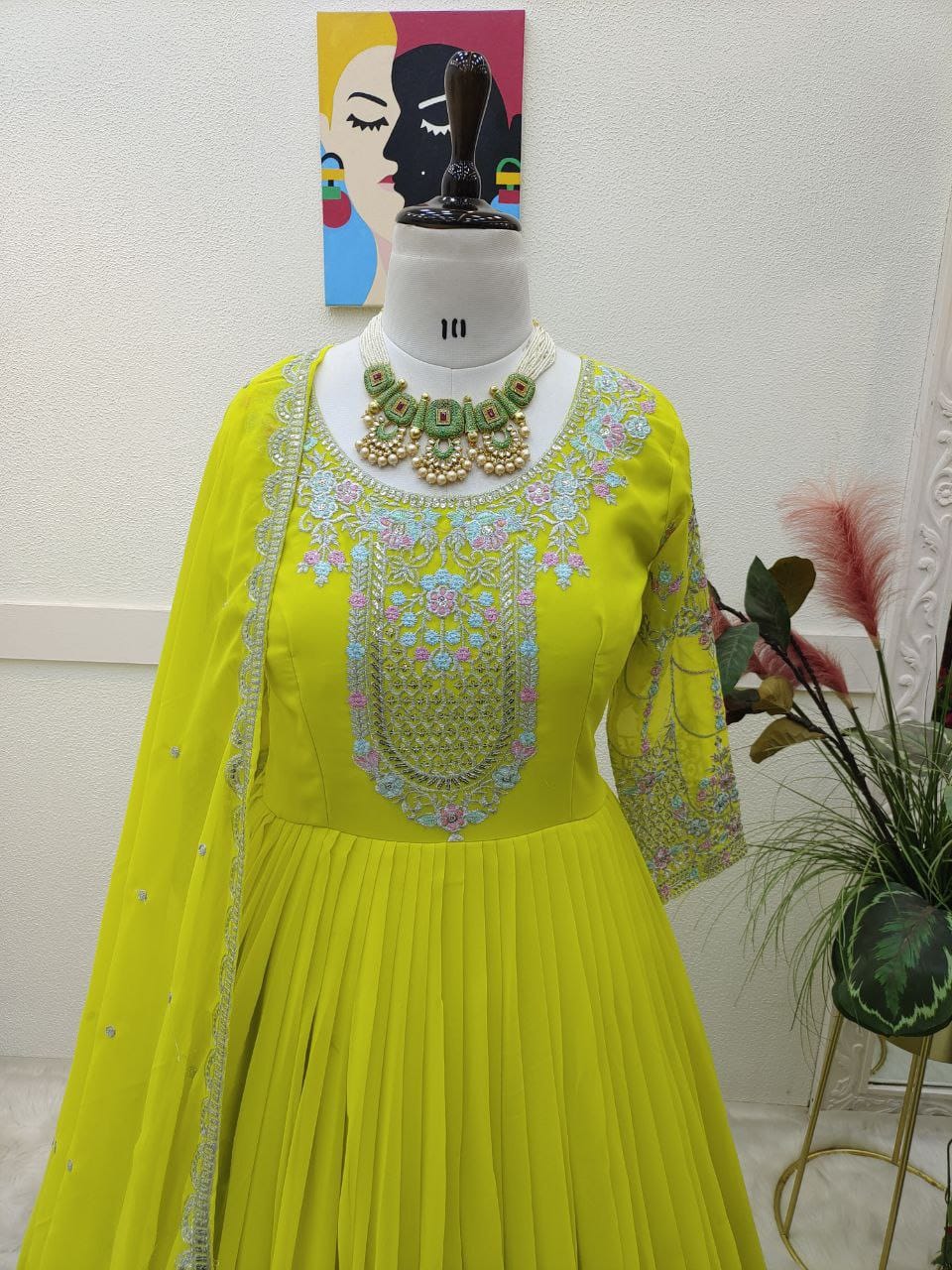 Yellow Color Beautiful Partywear Georgette gown
