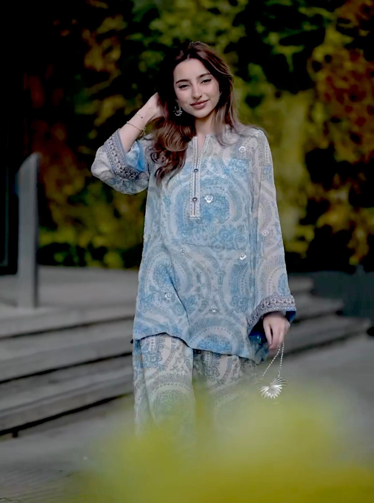 Designer Party Wear Look Pur Cifon Georgette Top & Farshi Palazzo With Dupatta Set