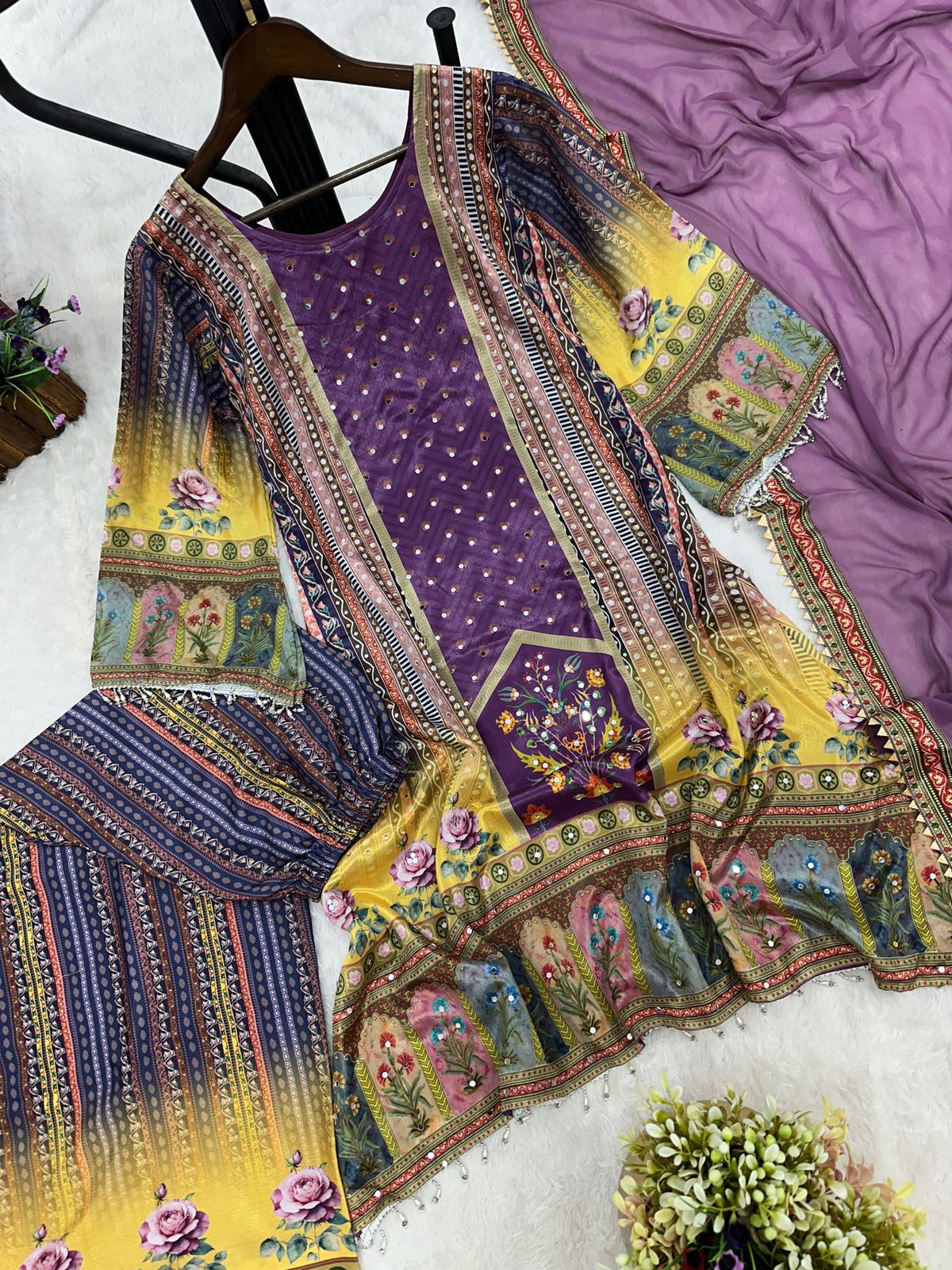 fancy design with digital printed a-top- plazzo with dupatta
