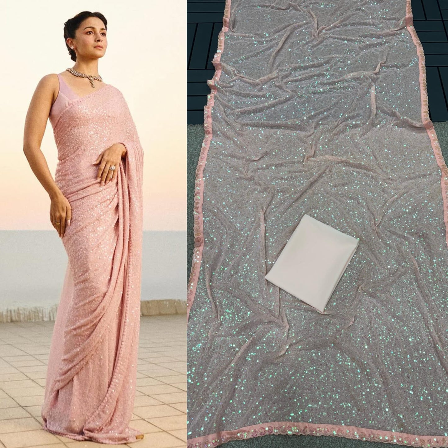 Pink Color Beautiful Bollywood Blockbuster Sequins Saree