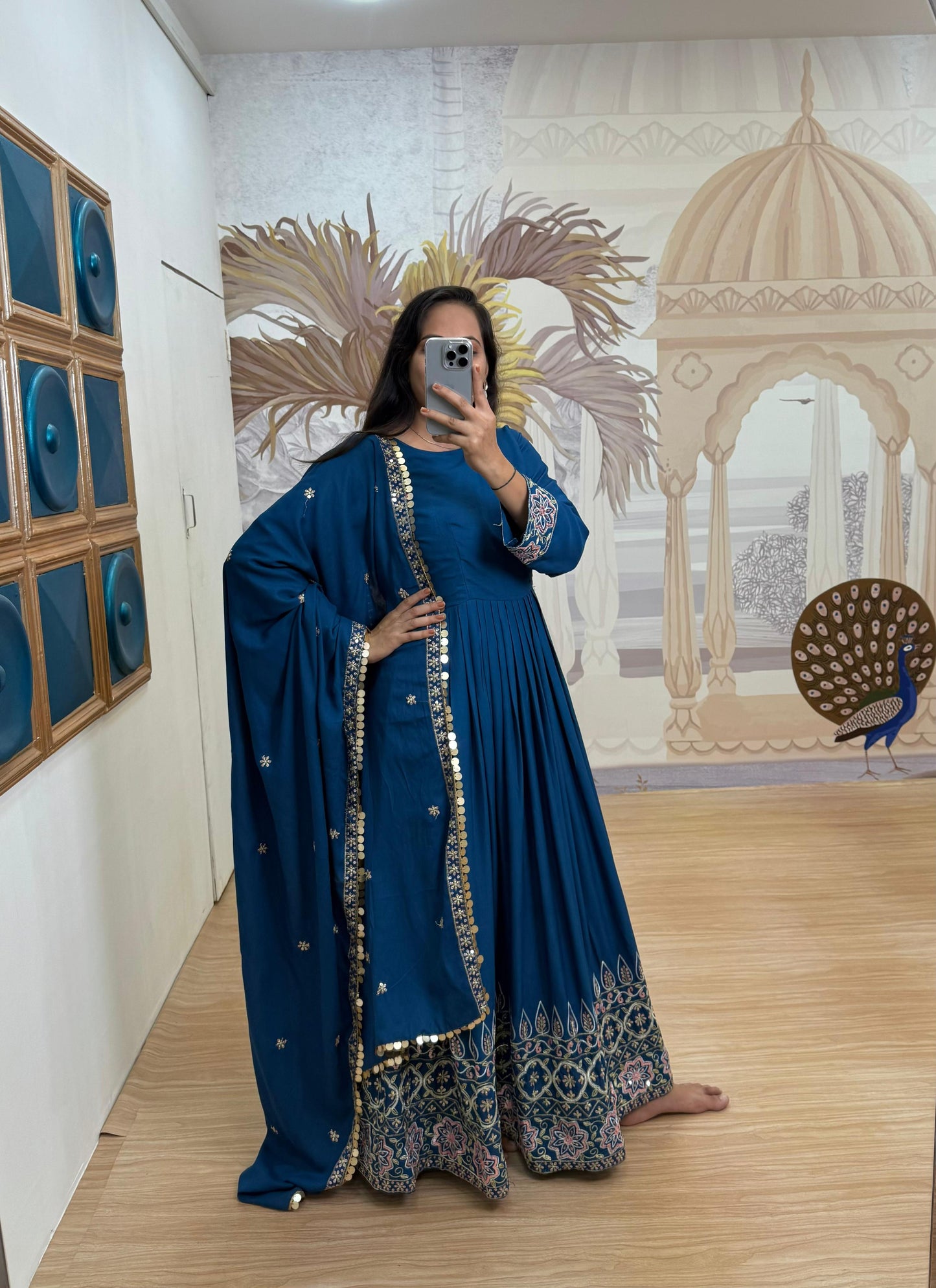 Blue Color Beautiful Anarkali gown in Rayon Fabric