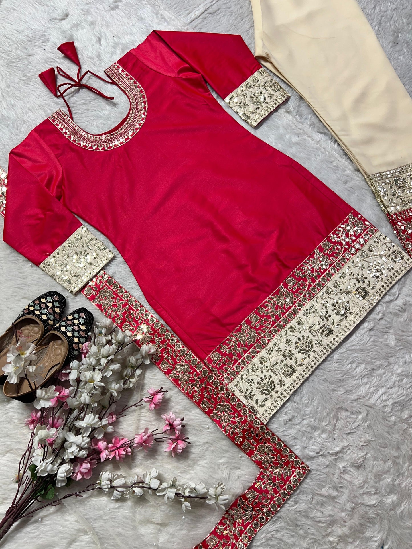 satin silk with heavy embroidery coding sequence work
