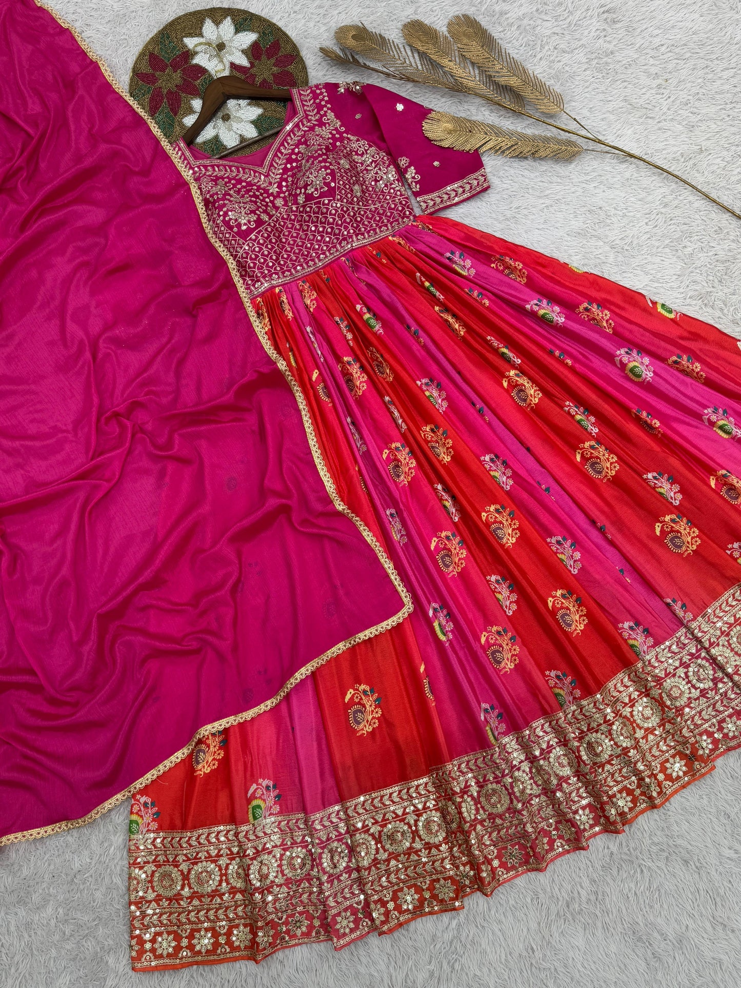Pink Color ANarkali Gown in Silk Fabric with embroidery work