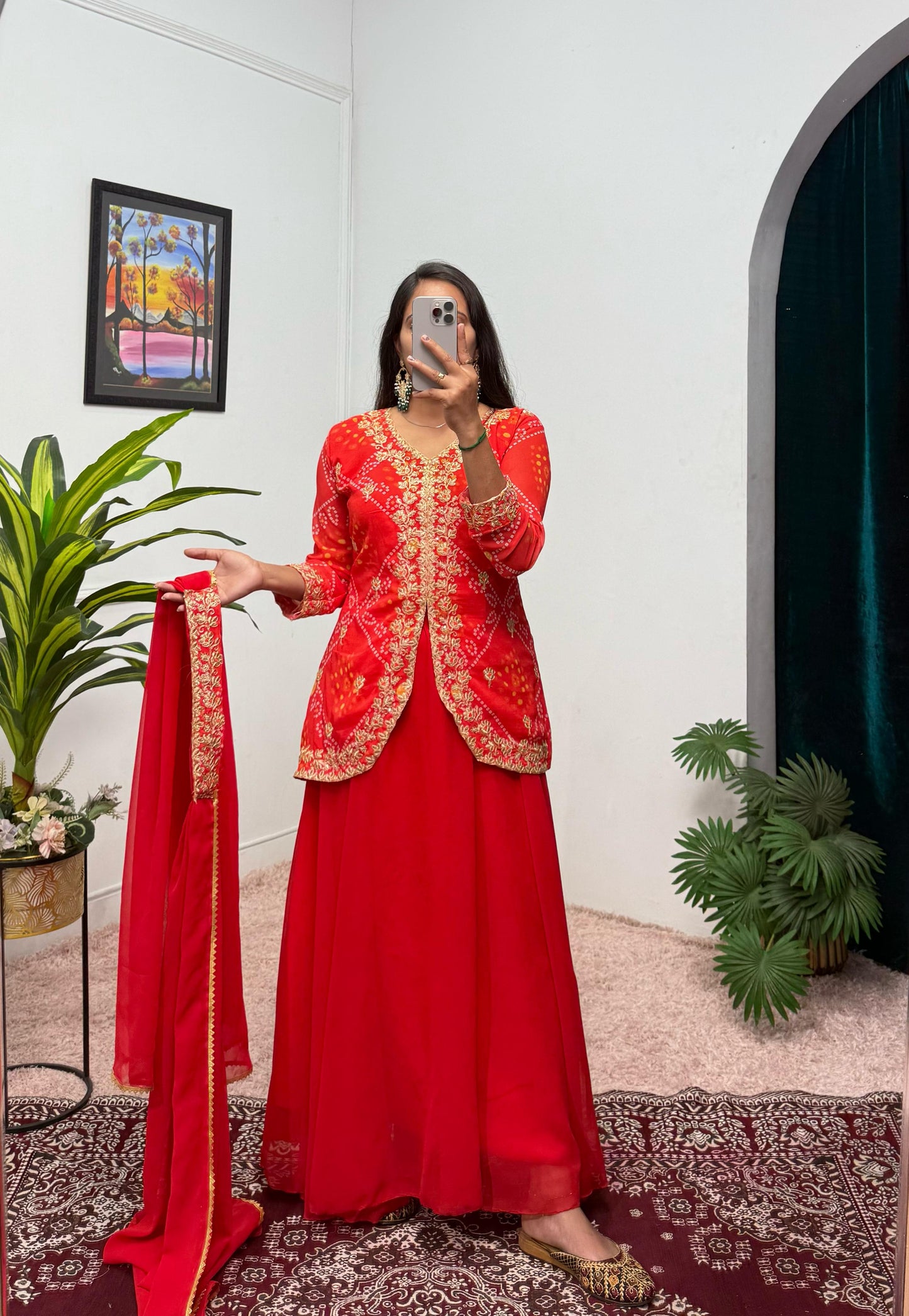 Red Color Beautiful Koti Lehenga Dupatta