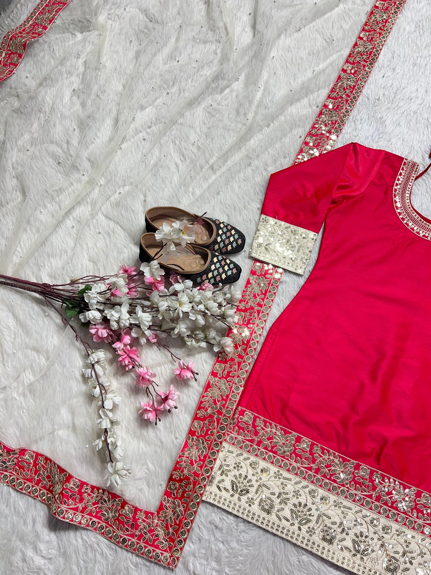 satin silk with heavy embroidery coding sequence work