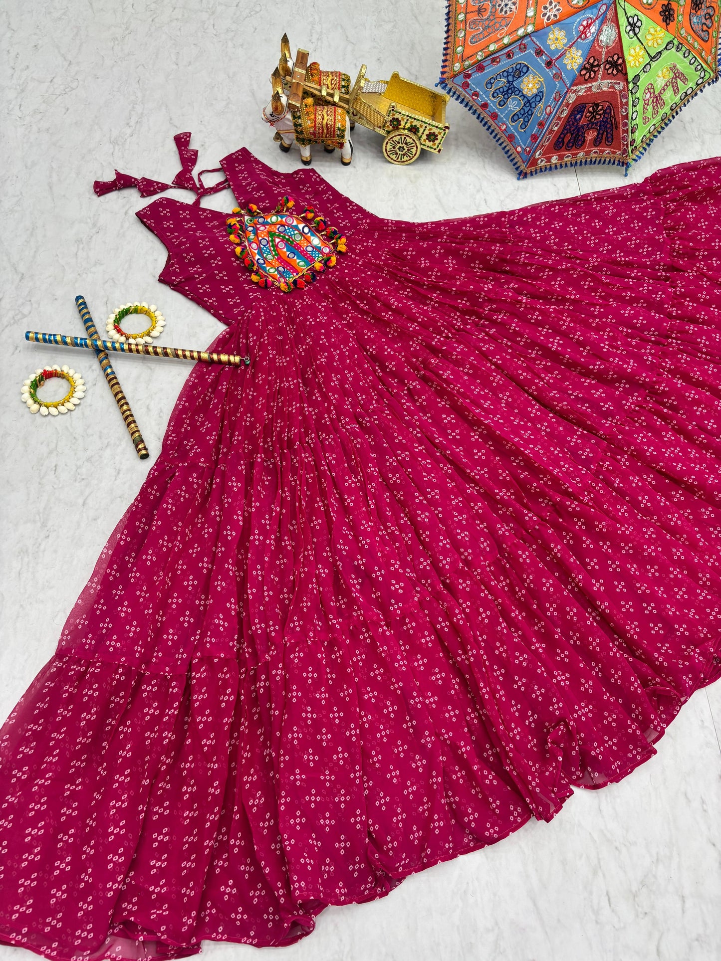 Navratri Special Gamathi Work Gown in pink color
