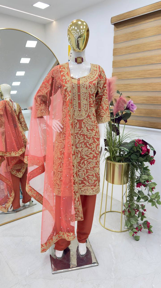 Red Color PArtywear Dress in Chinon Fabric