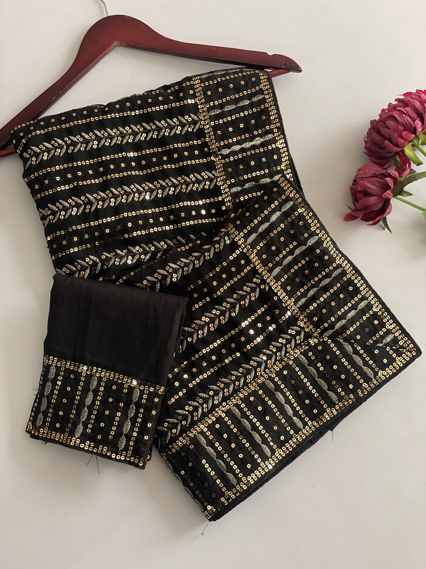 Black Color Beautiful Partywear Georgette Fabric Saree