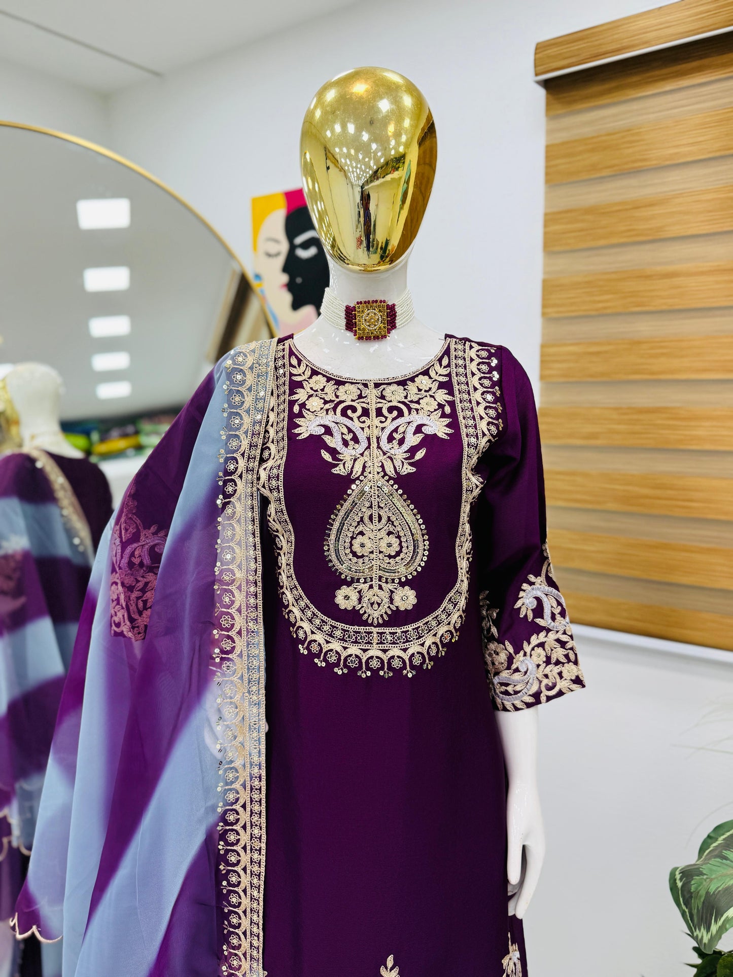 Purple Color Partywear Sharara Suit in chinon silk fabric