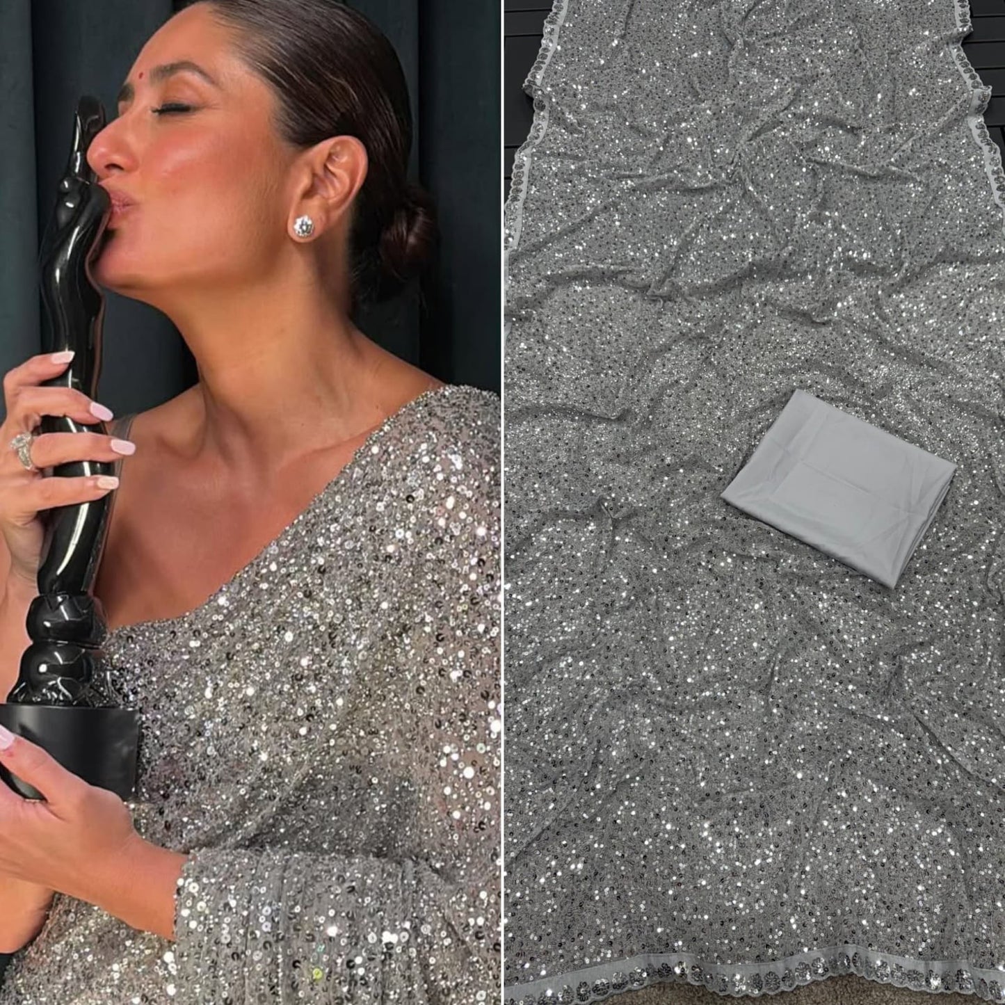 Grey Color Beautiful Bollywood Blockbuster Sequins Saree