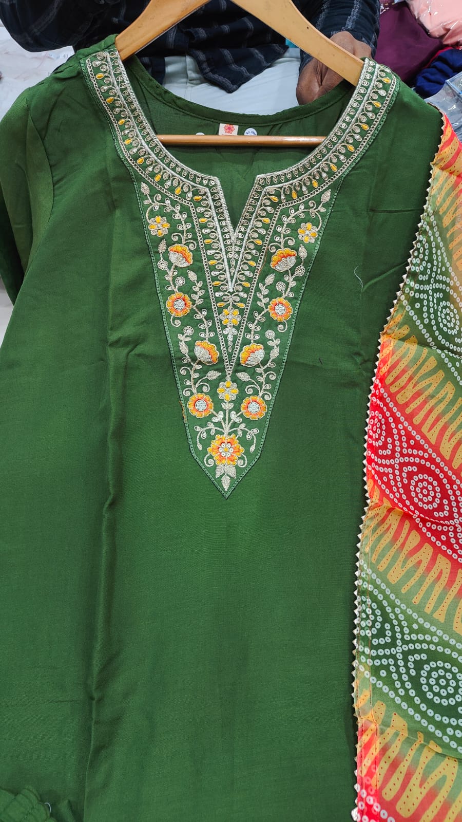 rayon embroidered straight kurta with pant and dupatta sets