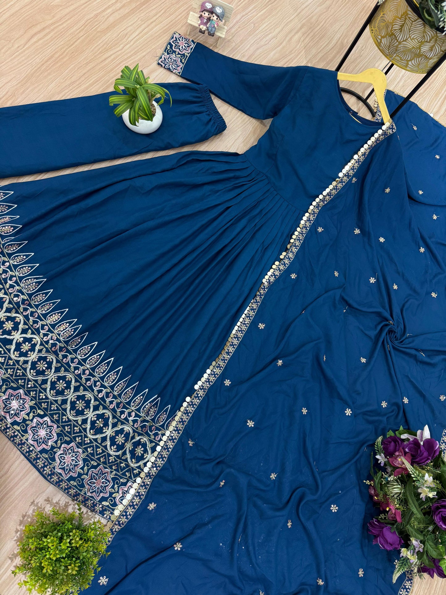 Blue Color Beautiful Anarkali gown in Rayon Fabric
