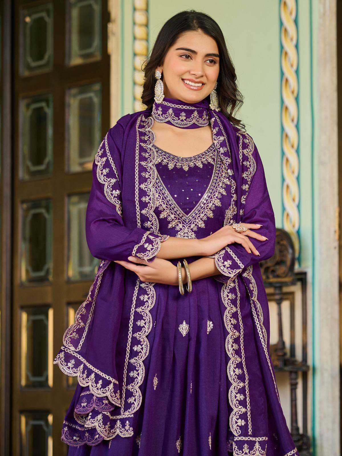 Blue color Beautiful Silk Gown with embroidery work
