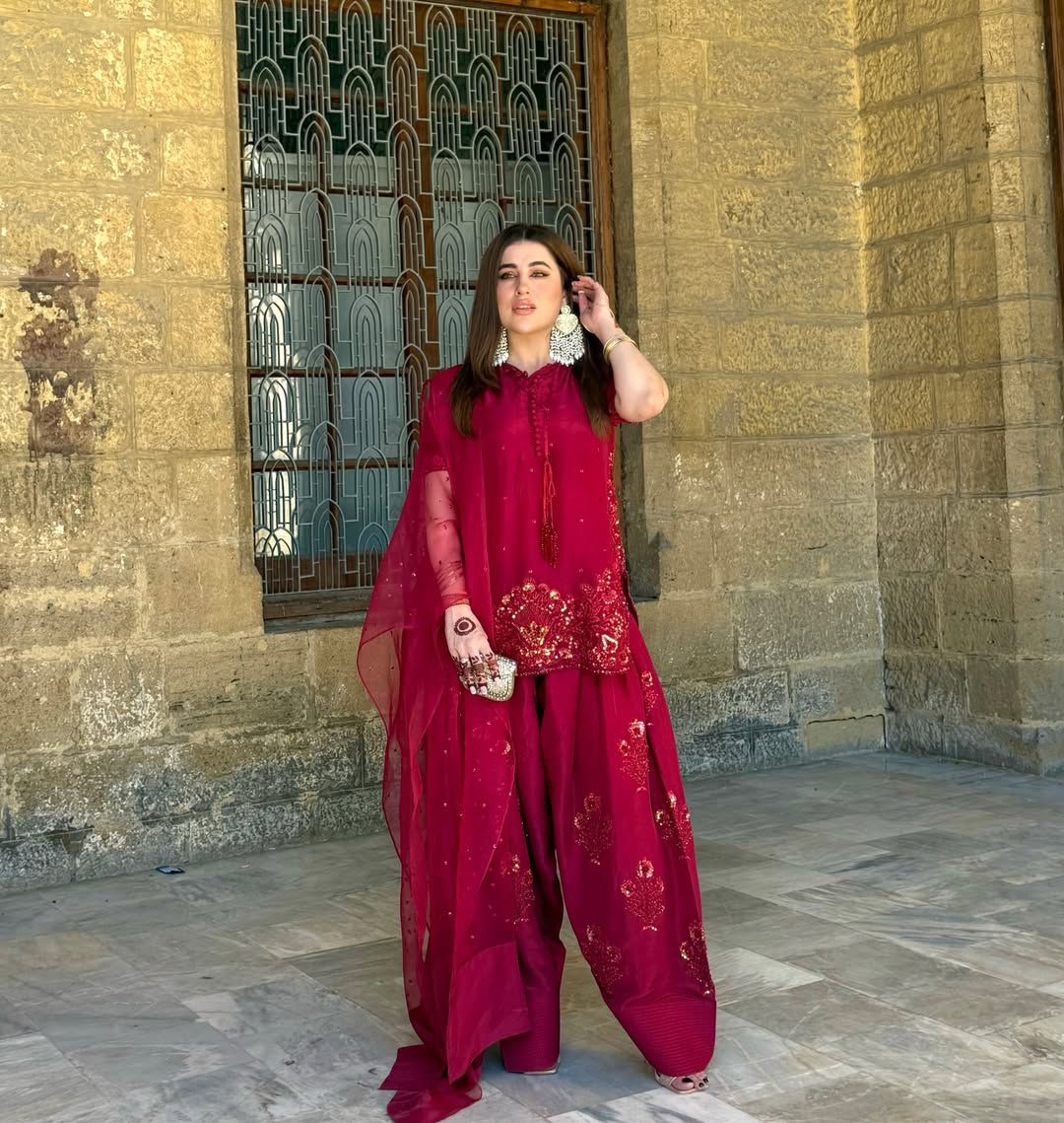 franch crap embroidered sequence work with fancy top-plazzo dupatta set
