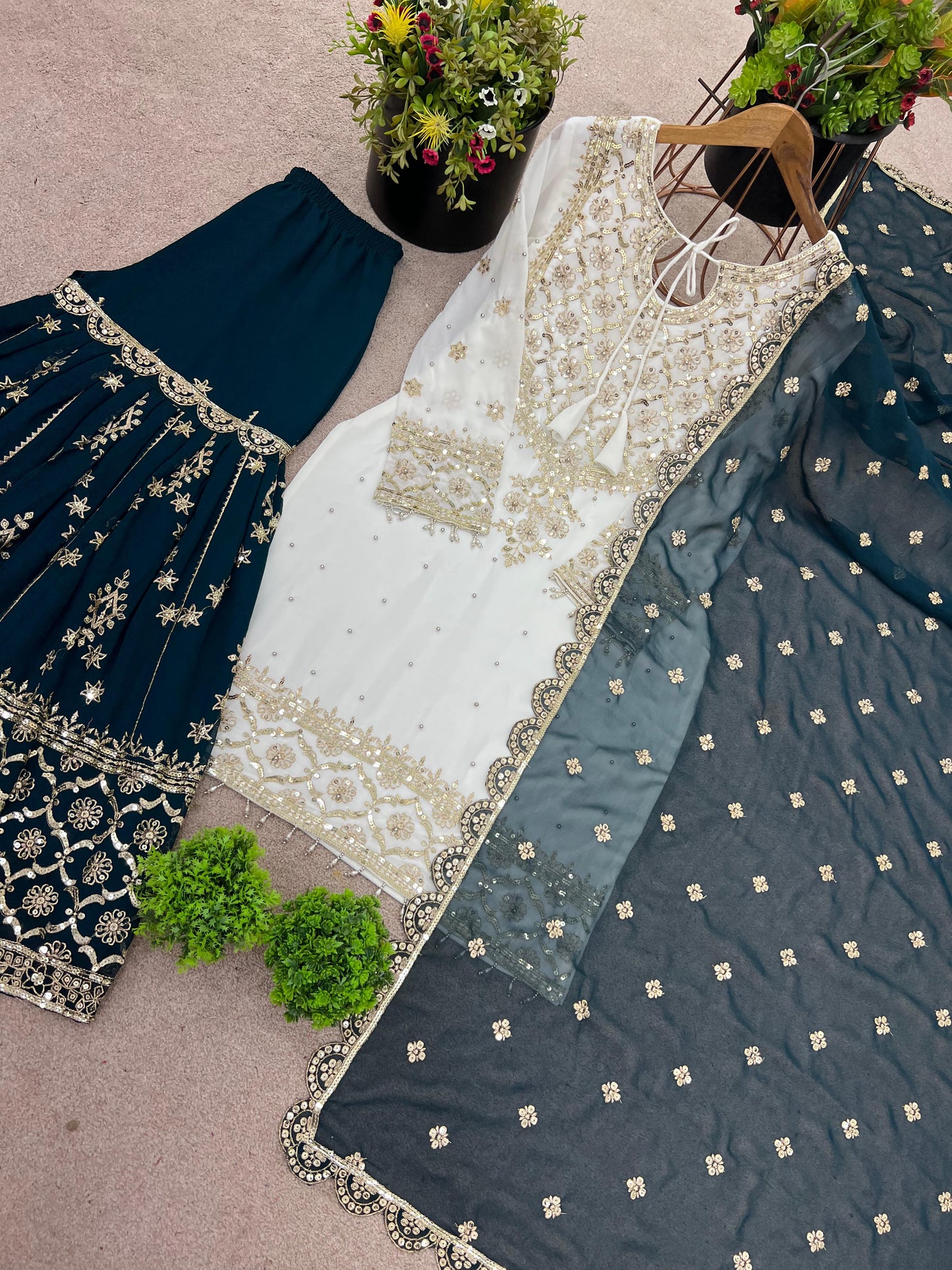 Party Wear Look Top-Plazzo And Dupatta With Heavy Embroidery Work