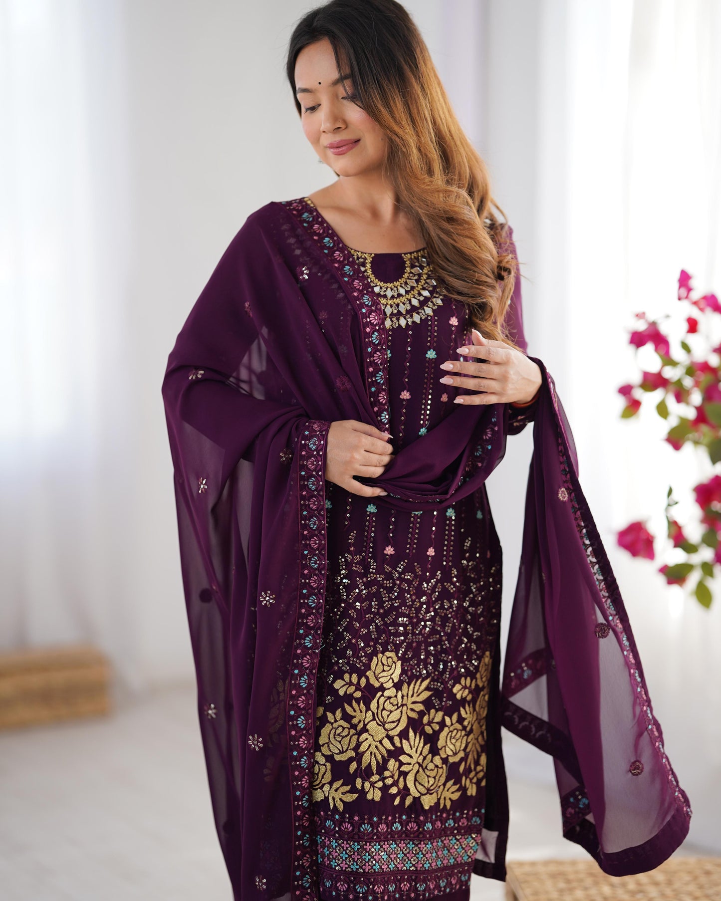 Purple Color Partywear Dress in Georgette FAbric