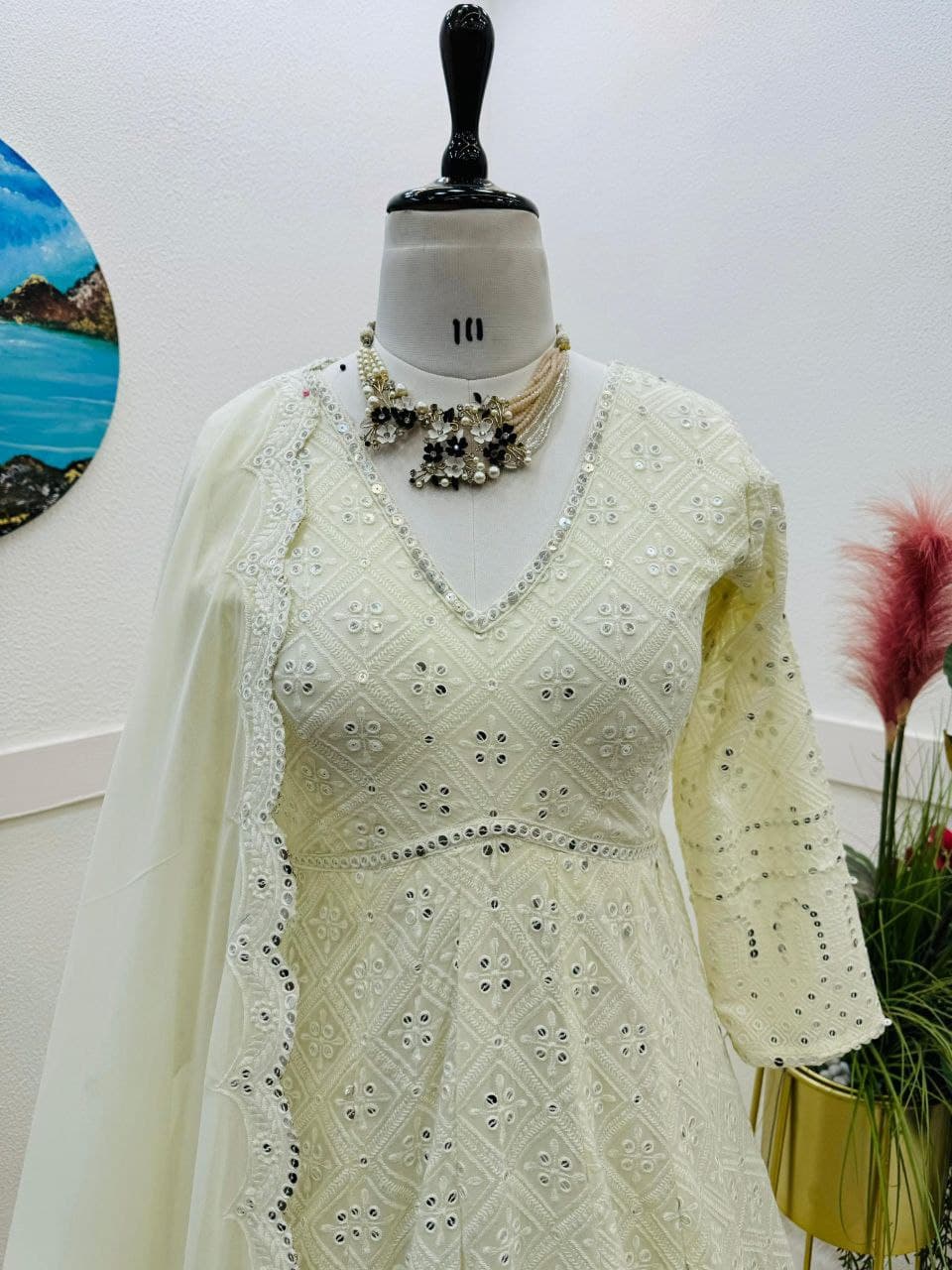 White Color Beautiful Aarkali gown in georgette Fabric