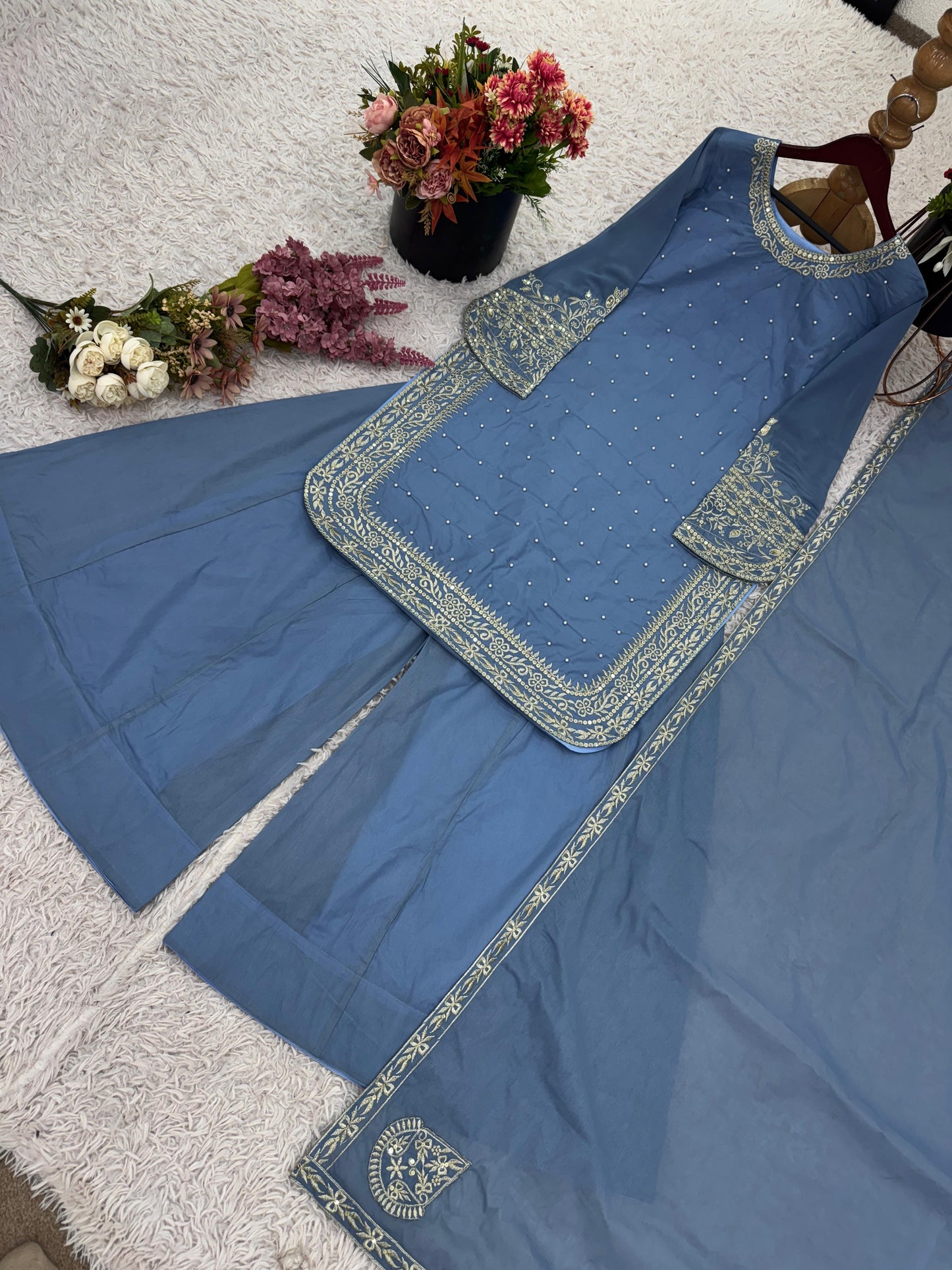 BLue Color Beautiful Simple and sobar partywear dress