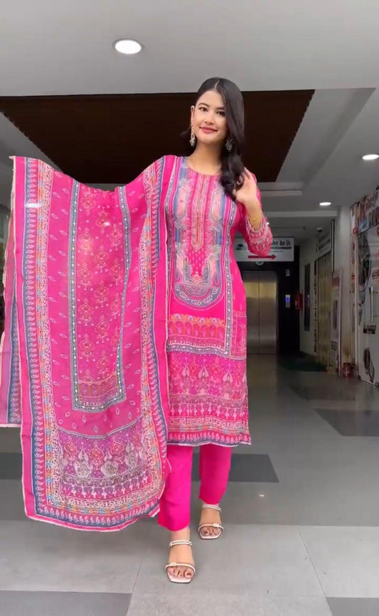 pink colour beautiful partywear dress in chinon fabric