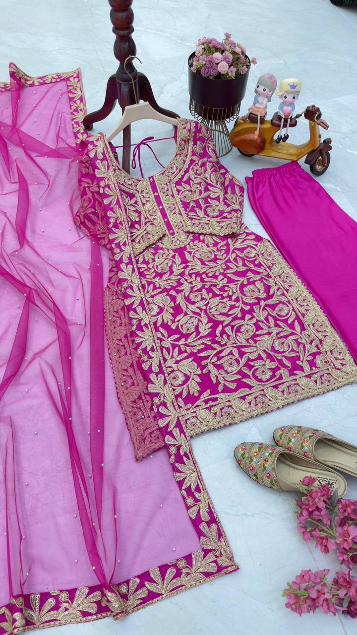 Pink Color PArtywear Dress in Chinon Fabric