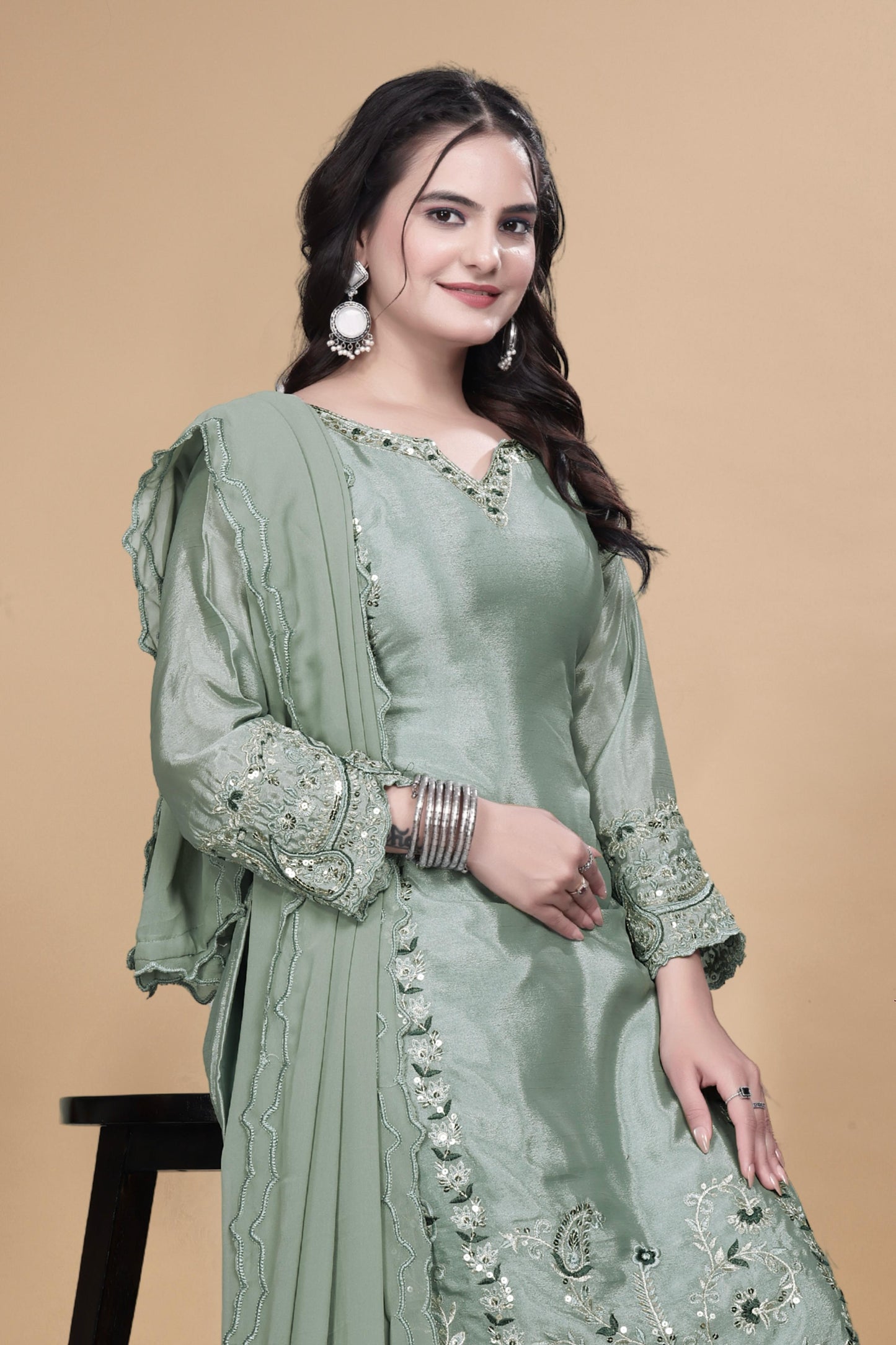 Traditional Collection 3 Piece Long Kurti With Bottom And Beautiful Dupatta